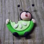 Ladybug Holding Honeydew Watermelon - Polymer Clay..