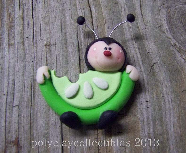 Ladybug Holding Honeydew Watermelon - Polymer Clay - Pin - Brooch